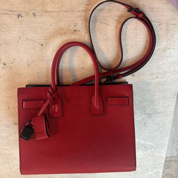 Saint Laurent Baby Sac De Jour – Red Pebbled Leather, Black Hardware –Rare Piece - Picture 1 of 10